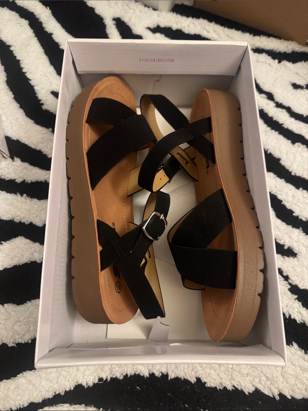 Soda Black Strappy Platform Sandals with Tan Sole